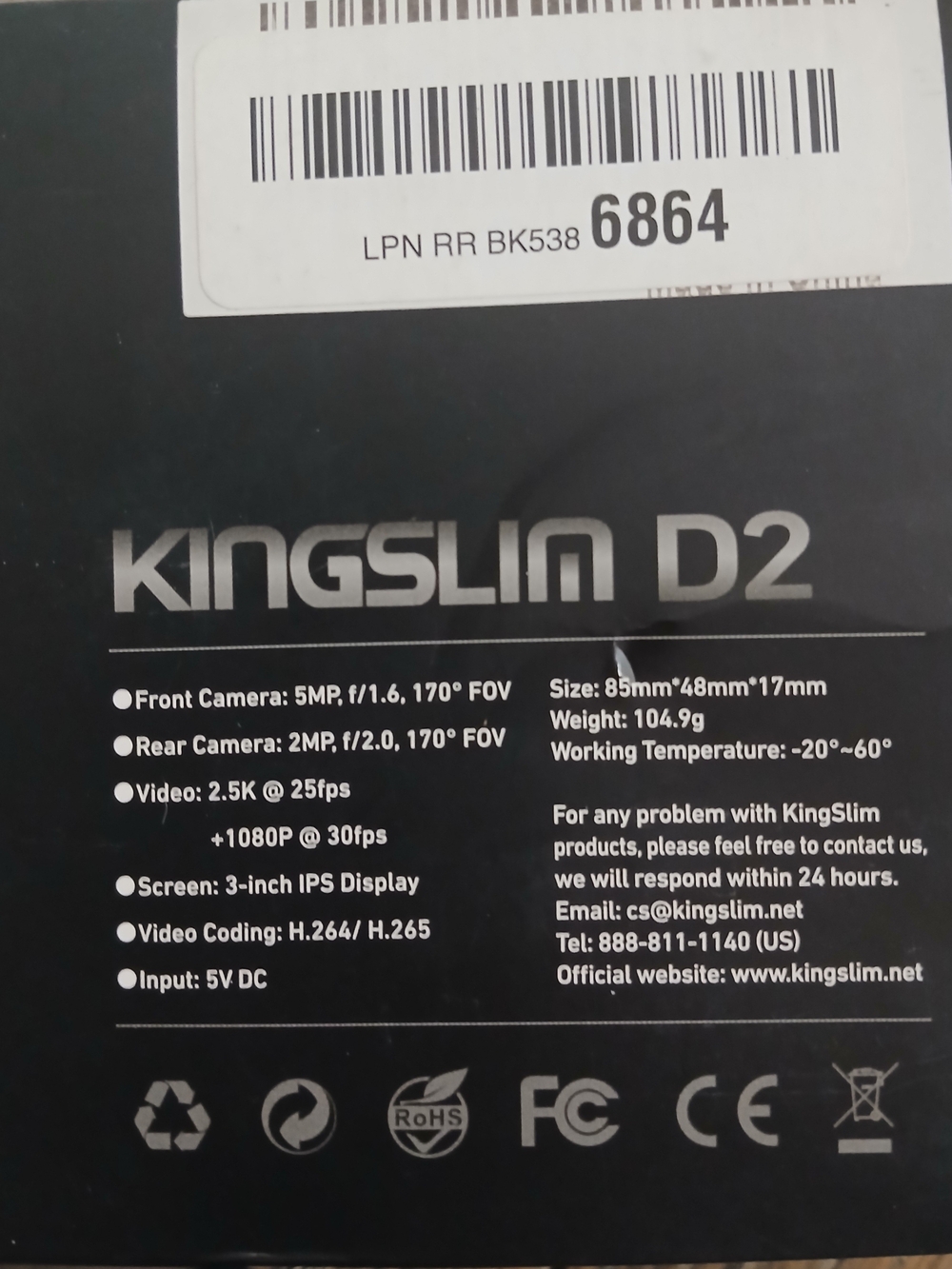 Kingslim D2 Dash Camera - Black